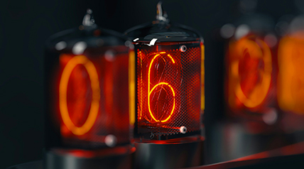 Glowing machinery and monitors with a large organge glowing 6